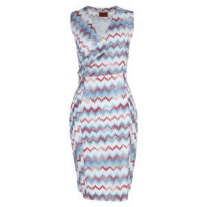 Missoni V-neck Sleeveless Mini Dress in Light Blue Zigzag Viscose